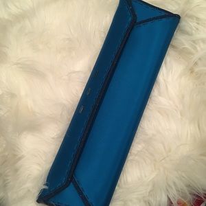 Blue satin baguette clutch